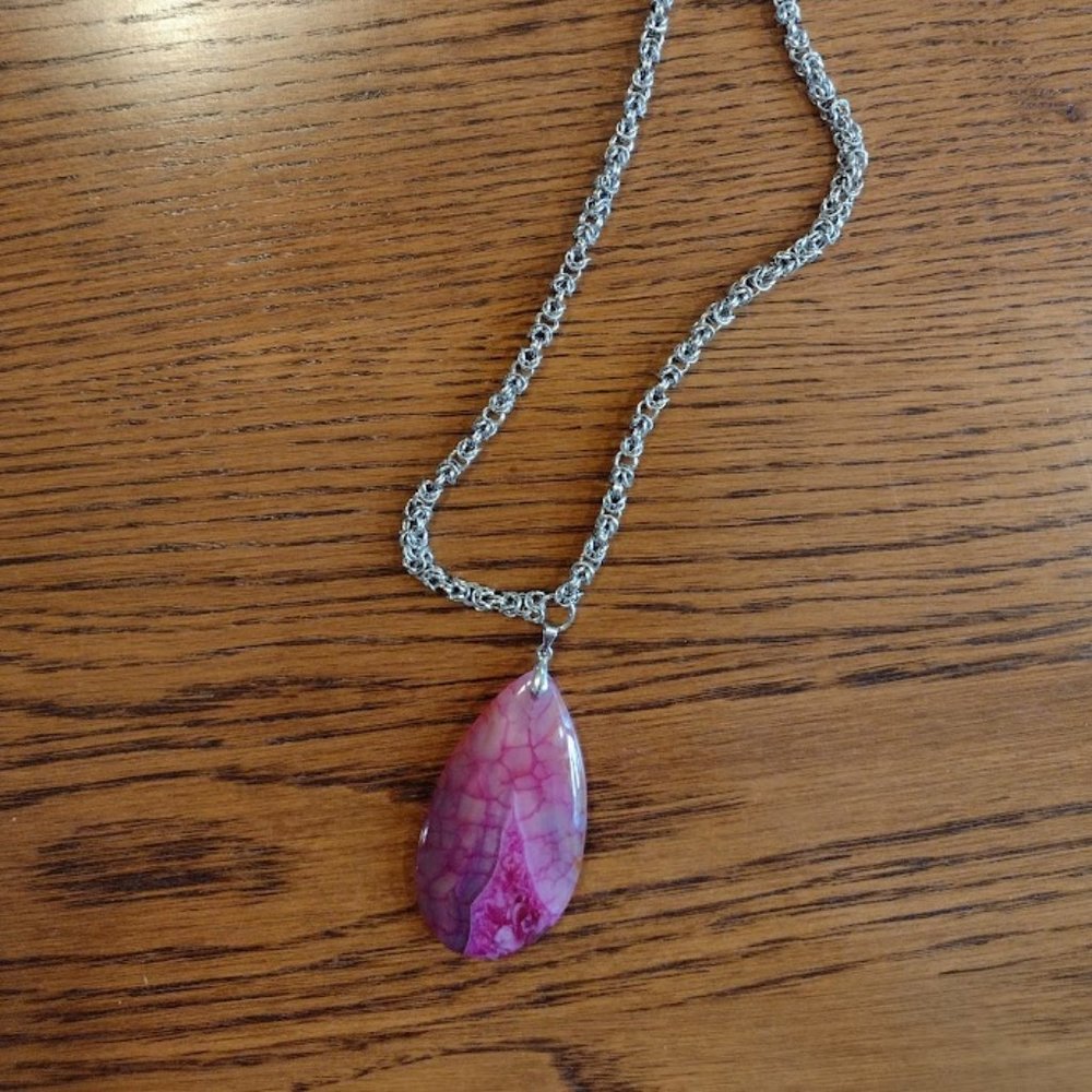 Handmade byzantine necklace with natural stone pendent